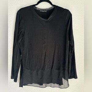Women’s Long Sleeved Sheer Trimmed Black Top
